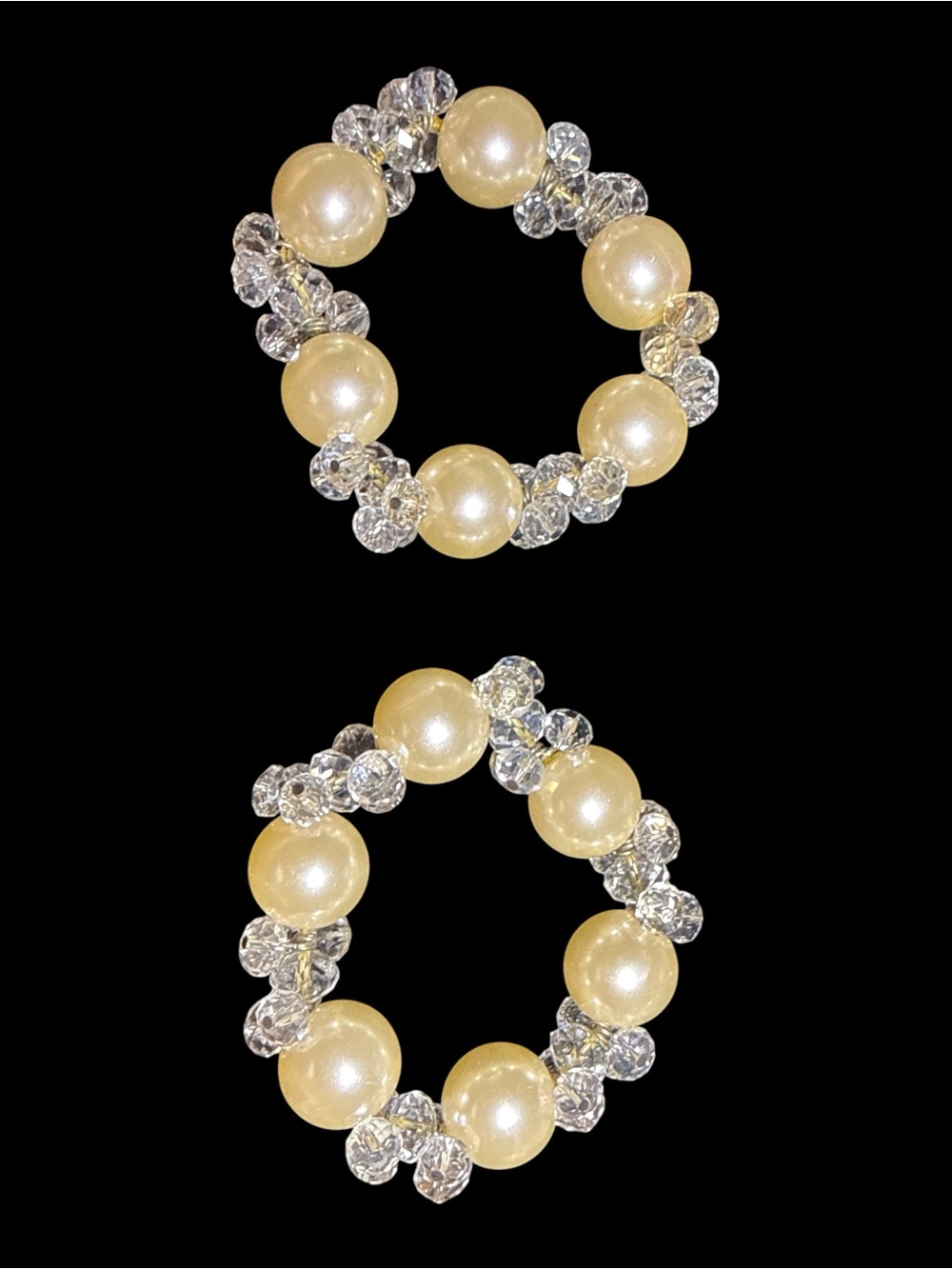 Ivory Faux Pearl & Faceted Crystal Stretch Bracelet Set